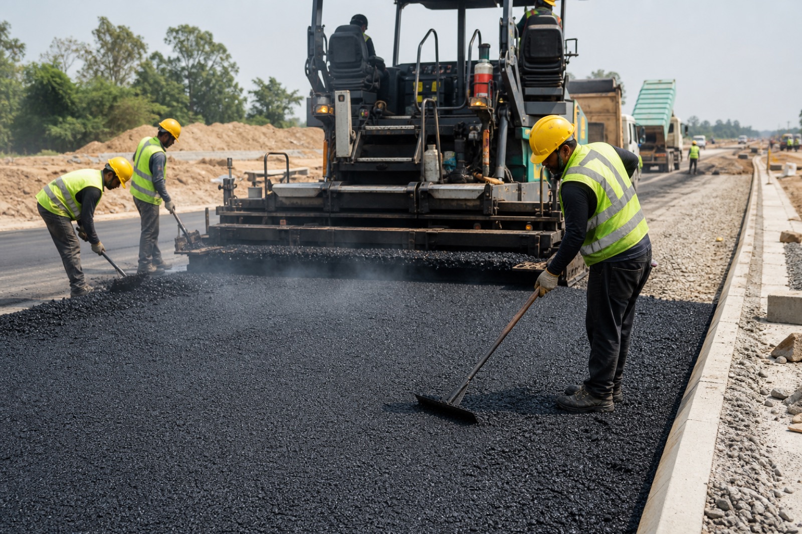 Asphalt road paving work