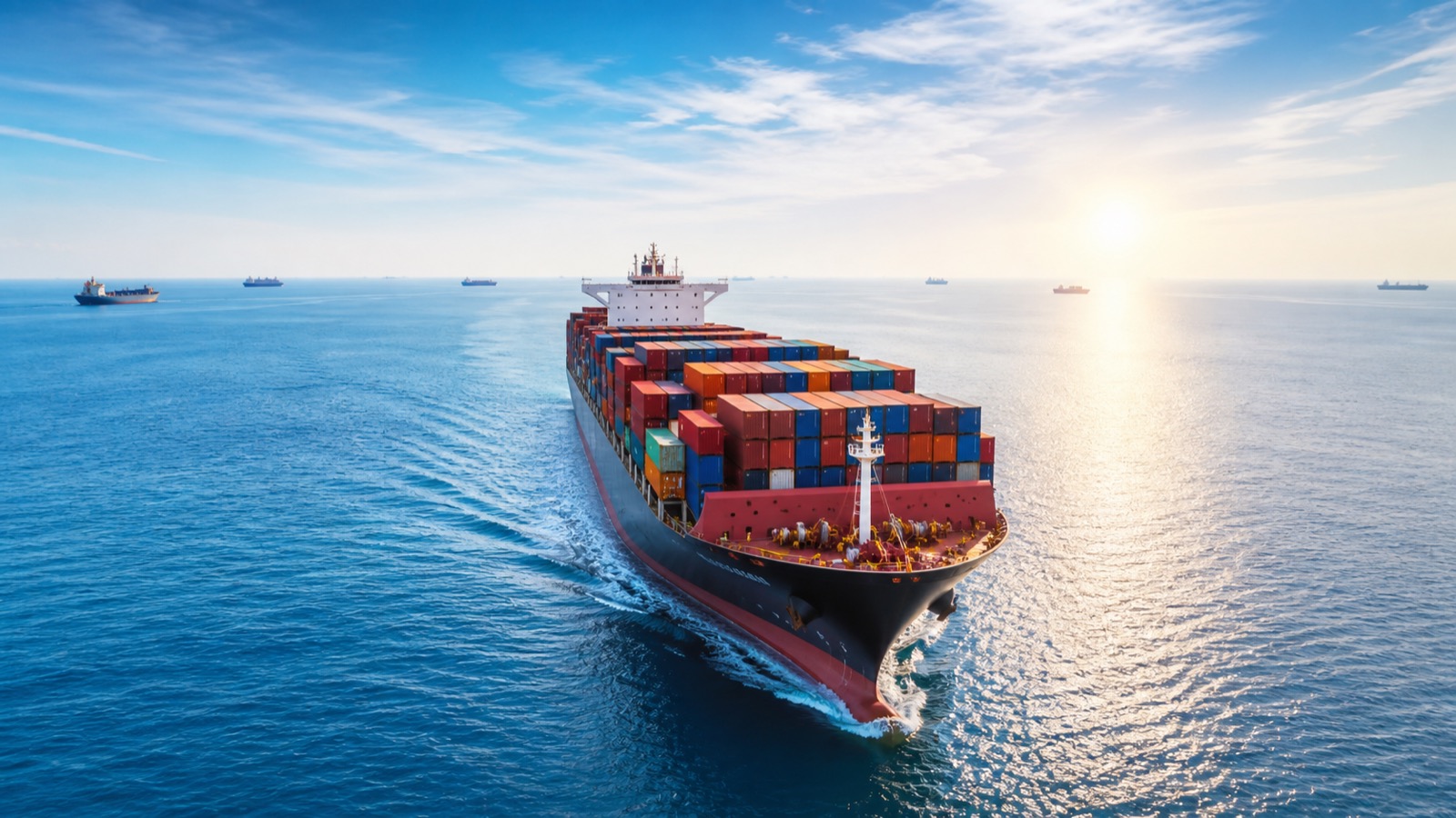 Cargo ship carrying containers at sea