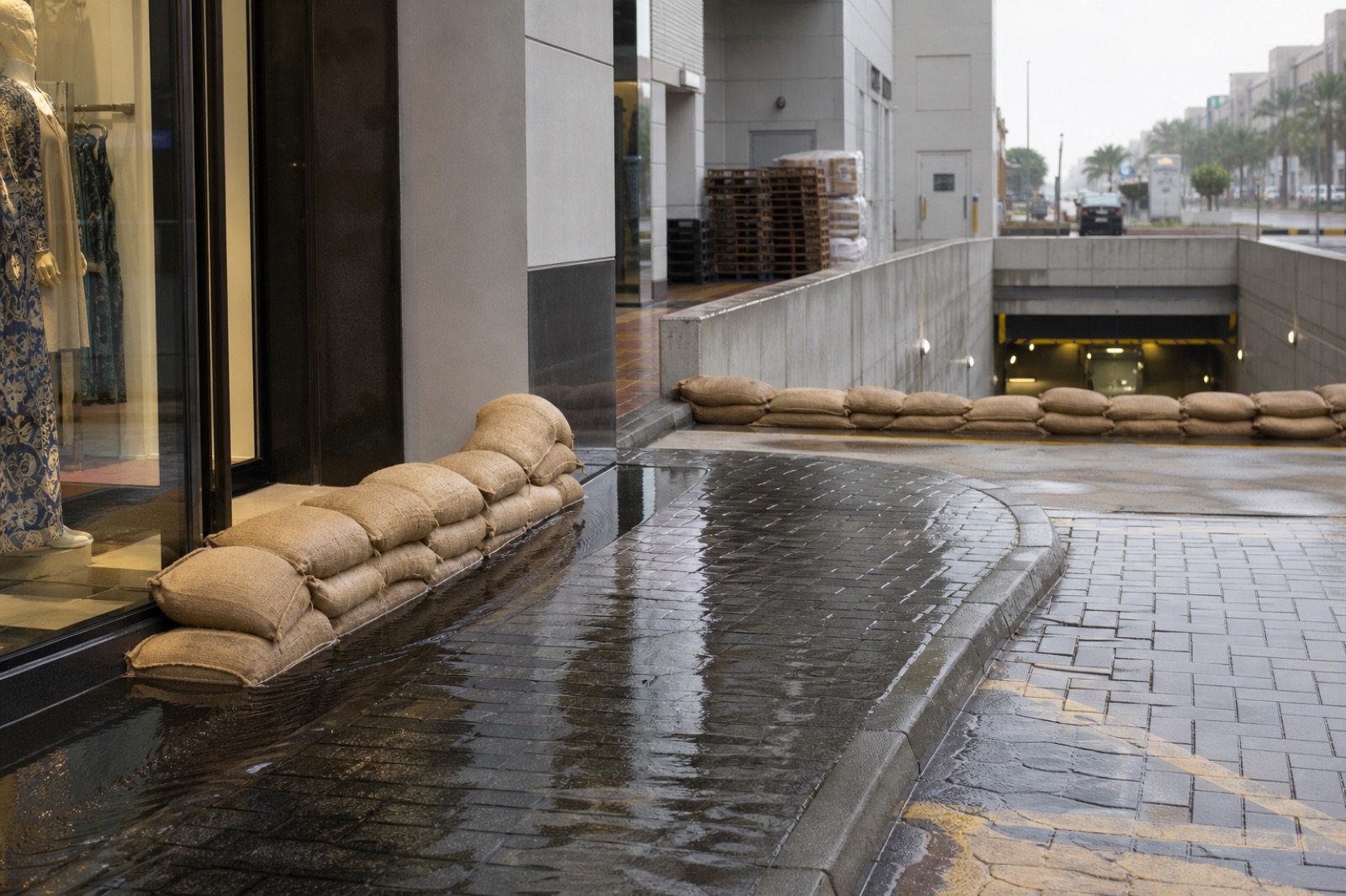 Jute sandbags used for shop and commercial flood protection